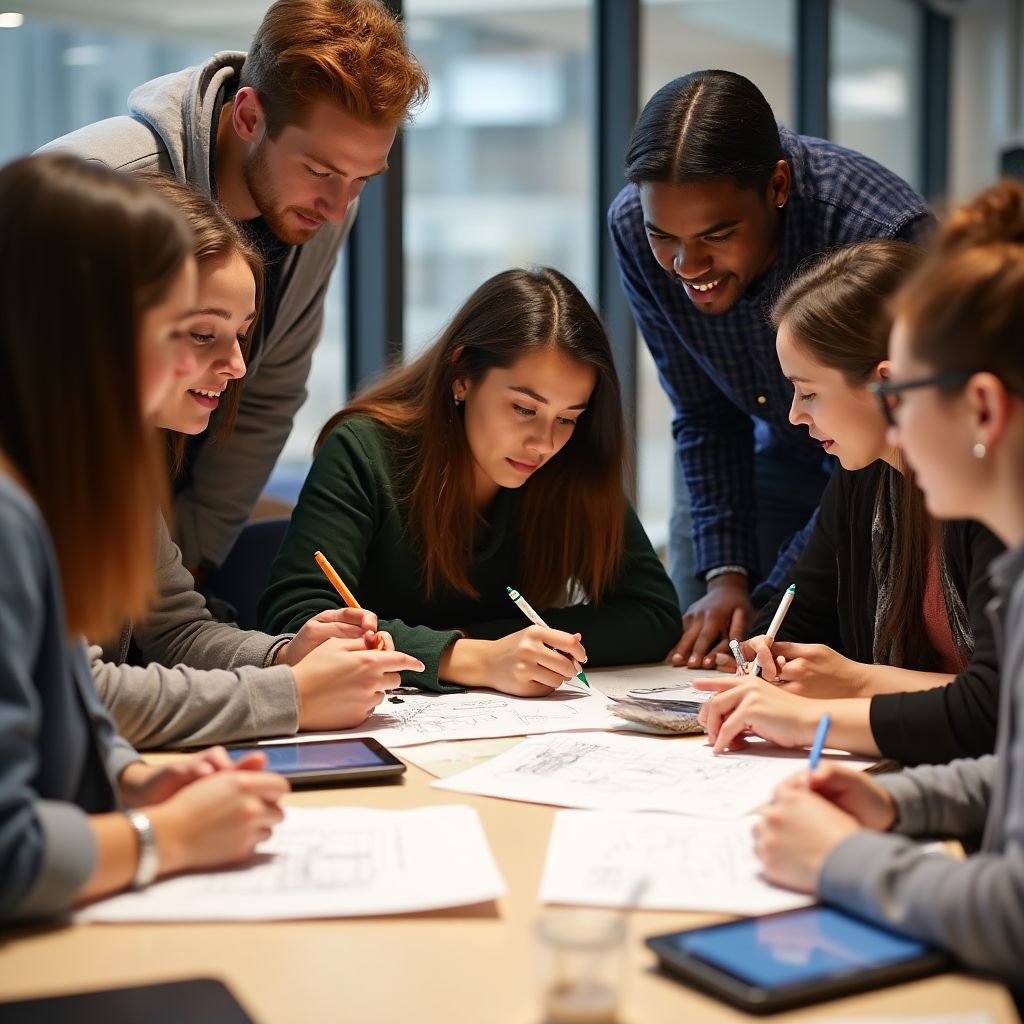 Estudiantes trabajando en proyecto colaborativo